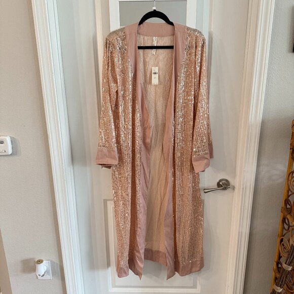 New Anthropologie Sequin Duster Size XS/S Small Color Pink Champagne - Picture 2 of 6